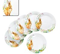 MamboCat Osterfreude Lot de 6 assiettes à gâteau I Diamètre 19,4 cm I Assiettes à petit-déjeuner en porcelaine printanier avec décor lapin de Pâques pour 6 personnes I Petites assiettes pour salade,