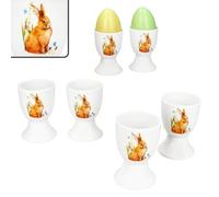 MamboCat Osterfreude Lot de 6 coquetiers ronds en porcelaine avec pied pour 6 personnes Pour l'œuf doux ou dur au brunch et au buffet