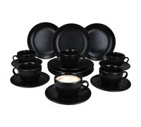 MamboCat Panther Service à café 18 pièces noir I Service à café en faïence mate pour 6 personnes I 6 tasses à café de 160 ml, soucoupes et assiettes à gâteau I Vaisselle chic pour le petit déjeuner et