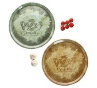MamboCat Perfetto Lot de 2 assiettes à pizza Ø 31,5 cm I Assiettes en porcelaine jaune et vert I Idéal pour pizza, tartes flambées et plus encore I Grand plateau de service avec décor et inscription