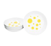 MamboCat Pula Lot de 6 assiettes creuses jaunes I 450 ml I Vaisselle en porcelaine blanche à pois pour 6 personnes I Assiettes creuses pour salade, soupe, céréales, pâtes, etc.