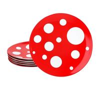 MamboCat Pula - Lot de 6 assiettes plates - Rouge - Diamètre : 27 cm - En porcelaine - Avec pois - Pour 6 personnes - Grandes assiettes pour repas principaux, barbecue, etc