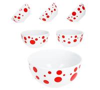 MamboCat Pula - Lot de 6 bols à céréales rouges - 14 cm - 400 ml - En porcelaine blanche avec pois - Pour 6 personnes - Pour salade, soupe, céréales, chips, etc.