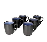 MamboCat Reactive Blue Lot de 6 tasses à café - Tasses à café modernes en faïence pour 6 personnes - Robuste et fabriquée à la main - 6 grandes tasses à thé - Design aspect cuivre noir et bleu - Lot