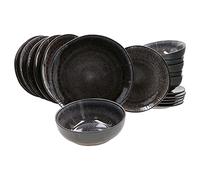 MamboCat Reactive Glaze Black Zakynthos Service de table 18 pièces pour 6 personnes I Service de table avec 6 assiettes plates - Assiettes à gâteau et bol à céréales I Service de table en faïence fait
