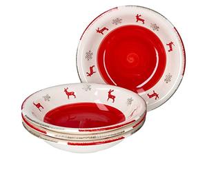 MamboCat Renne Unik Set de 4 assiettes à soupe 450 ml I 4 personnes I Ø 21 cm I Bol pour Noël I Avec cerfs et flocons de neige I Assiette à pâtes, assiette à spaghettis, saladier en faïence