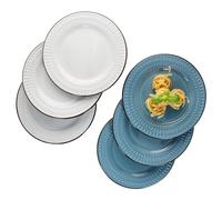 MamboCat Rome Lot de 6 assiettes plates bleues et blanches I Ø 27,5 cm I Assiettes plates en faïence avec relief losanges pour 6 personnes I Grandes assiettes pour barbecue, etc. pour le petit