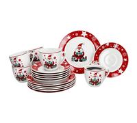 MamboCat Service à café Père Noël pour 6 à 18 pièces en porcelaine avec décoration de Noël - Comprend 6 tasses à café, soucoupes, assiettes à gâteau - Vaisselle de vacances