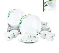 MamboCat Service de table 30 pièces White Calla I Floral élégant Service de table en porcelaine avec décor floral pour 6 personnes I 6 tasses, soucoupes, assiettes à gâteau, assiettes creuses et