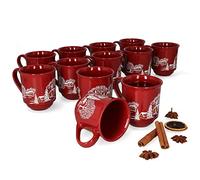 MamboCat Set de 12 Tasses à vin Chaud 0,2 avec marqueur Marché de Noël Classique Motif Hivernal Tasses à vin Chaud avec Anse Service Professionnel Feuerzangenbowle Tasses en céramique Rouge