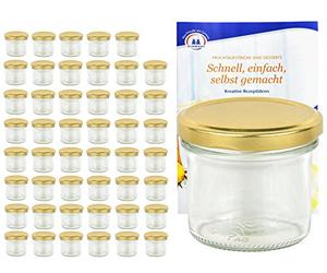 MamboCat - Set de 48 bocaux de 125 ml avec couvercle doré Livret de recettes de la marque (français non garanti), bocal pour confitures et conserves.