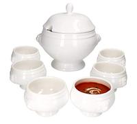 MamboCat Set de 7 bols à soupe en forme de tête de lion 1 bol à soupe avec couvercle (3 l) + 6 petites tasses à soupe (0,45 l) - Set de bols en forme de tête de lion En faïence blanche