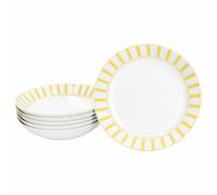 MamboCat Split Lot de 6 assiettes creuses jaunes I 450 ml I Vaisselle en porcelaine blanche avec rayures pour 6 personnes I Assiettes creuses pour salade, soupe, céréales, pâtes, etc.