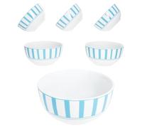 MamboCat Split Lot de 6 bols à céréales turquoise 14 cm I 400 ml I Bol en porcelaine blanche avec rayures pour 6 personnes I Bols pour salade, soupe, céréales, chips, etc.