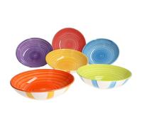 MamboCat Summer Stripes - Lot de 6 assiettes creuses - 600 ml - En faïence avec rayures colorées - Pour 6 personnes - Pour salade, soupe, céréales, pâtes, etc.