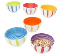 MamboCat Summer Stripes - Lot de 6 bols à céréales - 14 cm - 500 ml - En faïence avec rayures colorées - Pour 6 personnes - Pour salade, soupe, céréales, chips, etc.
