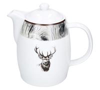 MamboCat Théière Alois en porcelaine 850 ml I Théière blanche avec anse et couvercle pour thé et café I Décor élégant de cerf de style maison de campagne pour petit déjeuner et café rond