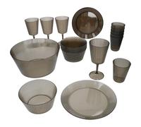 MamboCat Togo Service de vaisselle de camping 23 pièces gris I Set combiné en plastique I Assiettes, bols, verres à vin et à eau I Extérieur & camping-car