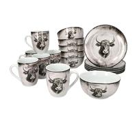 MamboCat Toro Service de petit-déjeuner 18 pièces I Vaisselle en porcelaine avec motif vache pour 6 personnes I 6 tasses à café de 280 ml, assiettes à petit-déjeuner et bols à céréales I Style maison