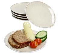 MamboCat TZIA - Lot de 6 assiettes à pain - Diamètre : 16,5 cm - Petites assiettes pour petit déjeuner, déjeuner et dîner - En faïence - Vanille et blanc - Assiettes pour pain, accompagnements et