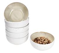 MamboCat Tzia Lot de 6 bols à céréales, 350 ml, en faïence, faits à la main, vanille et blanc, pour 6 personnes, idéal pour les céréales, le yaourt, les desserts et les collations