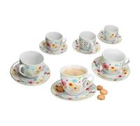 MamboCat Variant Blümchen Lot de 6 tasses à café avec soucoupes pour 6 personnes - En porcelaine colorée pour le petit déjeuner et le café - 6 tasses à thé de 200 ml et soucoupes - Vaisselle pour la