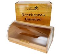 MamboCat Volker Boîte à pain pour conserver le pain Boîte à pain en bambou naturel Boîte de conservation pour le pain de mie et les pâtisseries levées Roulant en acier inoxydable - poignée