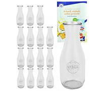 MamboCat Weck Lot de 16 verres 530 ml 1/2 l avec livre de recettes (français non garanti) I Bouteilles en verre Weck Original pour jus, sauces, huiles, etc., sans couvercle