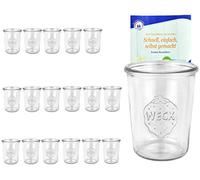 MamboCat Weck Lot de 18 Original 3/4 L Bocaux en Verre, 850 ML, Bord Arrondi en Verre RR100 + Recettes Gratuit, Grand Bocaux à Conserve Verre