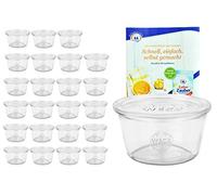 MamboCat Weck Lot de 24 bocaux en verre 370 ml 1/4 l avec 24 couvercles en verre avec livret de recettes de Diamantzucker I Original Weck I Bocaux de conservation avec couvercle pour gâteaux gelées