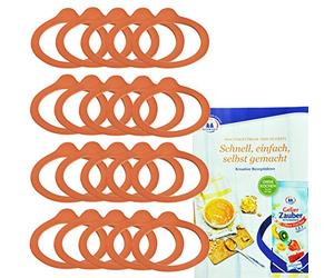 MamboCat Weck RR60 Lot de 20 joints d'étanchéité en caoutchouc avec livret de recettes de Diamantzucker, 54 x 67 mm, pour bord rond 60, rouge/marron