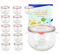 MamboCat Weck Set de 12 bocaux 580 ML en Forme de Tulipe avec Couvercle Anneau de Conservation Pinces à bocaux pour Fruits et légumes UVM avec livret de Recettes Sucre Diamant Gelierzauber