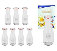 MamboCat Weck Set de 8 bocaux en Verre 530 ML avec Couvercle Anneau de Conservation Pince Original Weck Bouteilles en Verre pour jus de Fruits Sauces Huiles UVM avec livret de Recettes