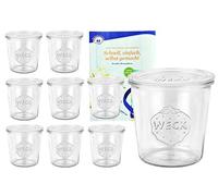 MamboCat Weck Set de 9 bocaux 580 ML 1/2 l avec 9 couvercles en Verre avec livret de Recettes de Diamantzucker Bocaux Originaux Weck avec Couvercle pour gâteaux en gelée