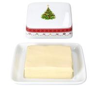MamboCat Weihnachtstraum Lot de 2 beurriers avec couvercle I Boîte en porcelaine avec décor de Noël pour 1 morceau de beurre (250 g) Récipient pour le stockage du beurre et de la margarine pour Noël