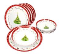 MamboCat Weihnachtstraum Service de table 12 pièces I Vaisselle en porcelaine pour 6 personnes avec décor de Noël I 6 assiettes plates et 6 assiettes creuses 400 ml