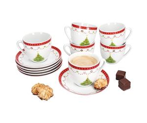 MamboCat Weihnachtstraum Tasses à café avec soucoupes pour 6 personnes I Service en porcelaine avec décoration de Noël pour Noël, Saint-Nicolas et la période de l'Avent