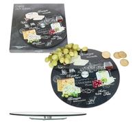 MamboCat World of Cheese Plateau à fromage rotatif I Ø 32 cm I Plateau de service décoré en verre pour fromages durs et mous, saucisses, amuse-bouches, etc. I Plateau tournant Idée cadeau