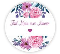 MameArt 100 Pièces 4cm Autocollants Fait Main avec Amour, Stickers Étiquettes Handmade Dragées Mariage Paquet Cadeau Ans Baptême Fête (Fleurs C)