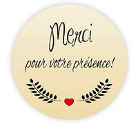 MameArt 100 pièces 4cm Autocollants Merci pour votre présence Coeur, Handmade Stickers Étiquettes Dragées Mariage Anniversaire Ans Baptême Cadeaux Fête (Merci 6)