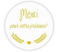 MameArt 100 pièces 4cm Autocollants Merci pour votre présence Coeur, Handmade Stickers Étiquettes Dragées Mariage Anniversaire Ans Baptême Cadeaux Fête (Merci 5)