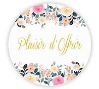 MameArt 100 pièces 4cm Autocollants Plaisir d'Offrir Fleurs, Handmade Stickers Étiquettes Dragées Mariage Anniversaire Ans Baptême Cadeaux Fête (Fleurs B)