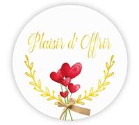 MameArt 100 pièces 4cm Autocollants Plaisir d'Offrir/Merci/Fait Main, Stickers Étiquettes Dragées Mariage Anniversaire Ans Baptême Cadeaux Fête (Coeur 4)