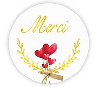 MameArt 100 pièces 4cm Autocollants Plaisir d'Offrir/Merci/Fait Main, Stickers Étiquettes Dragées Mariage Anniversaire Ans Baptême Cadeaux Fête (Coeur 5)