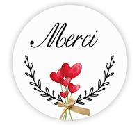 MameArt 100 pièces 4cm Autocollants Plaisir d'Offrir/Merci/Fait Main, Stickers Étiquettes Dragées Mariage Anniversaire Ans Baptême Cadeaux Fête (Coeur 2)