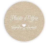 MameArt 100x 4cm Autocollants Plaisir d'Offrir Amour Coeur, Fait Main Stickers Étiquettes Dragées Mariage Anniversaire Ans Baptême Cadeaux Fête (Lin)