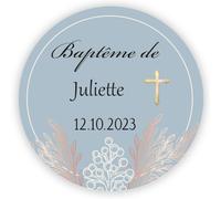 MameArt 50 Étiquettes Baptême Personnalisées, 4cm Autocollant nom et date, Magnifiquement Conçus pour Baptême, communion, anniversaire, cadeau et fête d’anniversaire FR0520 (Fleurs 1)