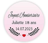 MameArt 50 PCS Étiquettes Joyeux Anniversaire Personnalisés Prénom, 4cm Autocollants pour Mariage Anniversaire Ans Baptême Cadeaux Fête (Rose)