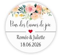 MameArt 50 PCS Étiquettes Mariage Personnalisés Pour des larmes de joie, 4cm Autocollants Mariage Anniversaire Ans Baptême Cadeaux Fête (Flores 01) 1FR0108A