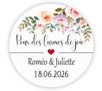 MameArt 50 PCS Étiquettes Mariage Personnalisés Pour des larmes de joie, 4cm Autocollants Mariage Anniversaire Ans Baptême Cadeaux Fête (Flores 04) 1FR0108A